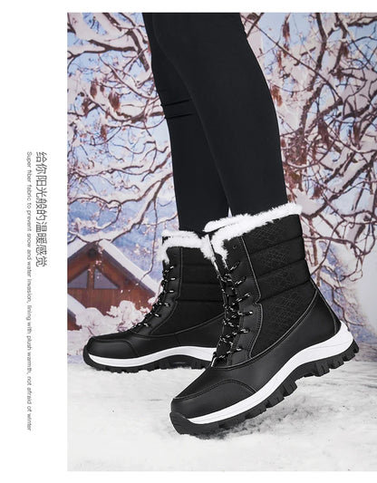Mid-tube Boots Women's Cotton Boots Plus Velvet Non-Slip Autumn and Winter Snow Boots Women's Korean Fashion Thick-soled Antifre