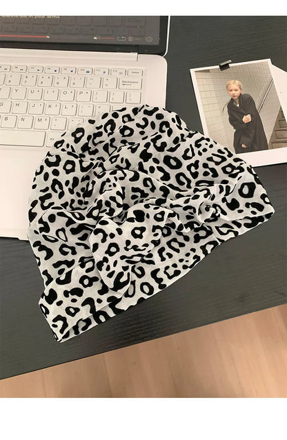 American Leopard Print Pullover Short Brim Stacking Hat Women's Spring and Summer Personality Big Head Thin Skull Beanie Cap