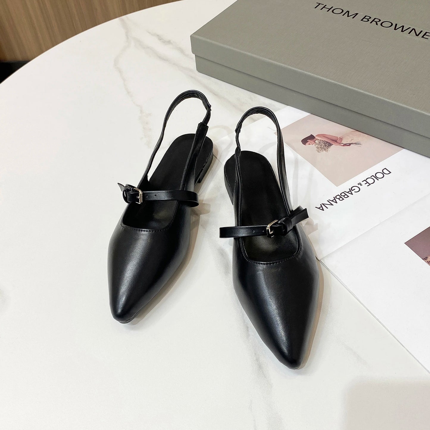 2024 New Bling Women Sandal Fashion Pointed Toe Shallow Slip on Ladies Elegant Slingback Shoes Med Heel Flat Shoes