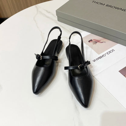 2024 New Bling Women Sandal Fashion Pointed Toe Shallow Slip on Ladies Elegant Slingback Shoes Med Heel Flat Shoes