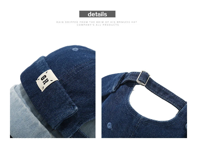 Top Denim Docker Cap Without Visor Letter Label Brimless Caps Adjustable Solid Color Hat Hats Unisex Adult Retro Hip Hop Street