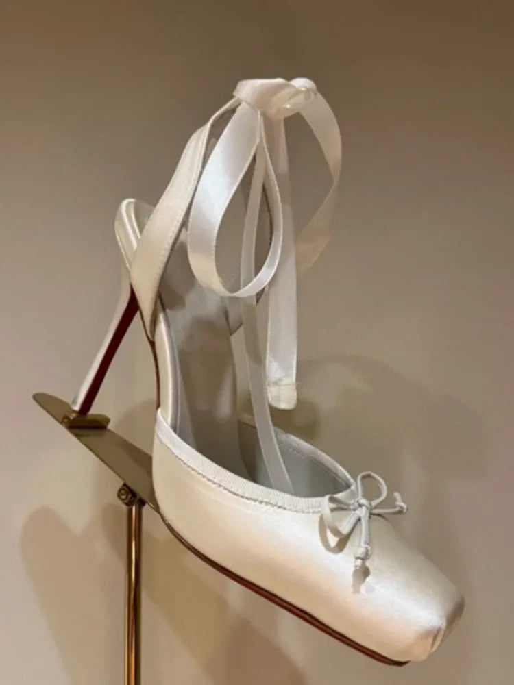 European and American Summer Women's Thick Bottom Stiletto Sandals Square Headband Butterfly Wedding Party Ballet High Heels