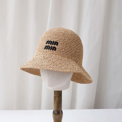 NEW Handmade High quality letter embroidery Sun Hat Wide Brim Floppy Summer Hats For Women Beach Panama Straw Dome Bucket Hat