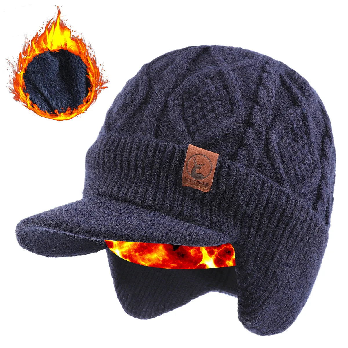 New Unisex Winter Hat Plush Fur Lined Warm Earflap Cap Stylish Soft Beanie Hat  Outdoor Thick Ski Sports Knitted Hat