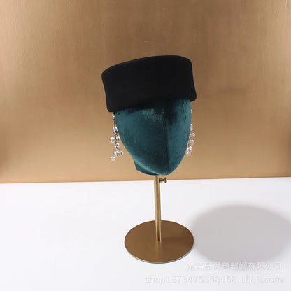 Women Wool Felt Berets Hat Vintage Hard Top Concave Top Fedoras Hats Wedding Fascinator Hats Wedding Cocktail Party Pillbox Cap