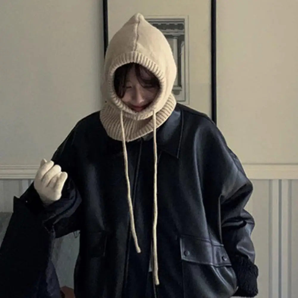 Knitted Soft Women Balaclava Hat Fashion Fake Collar Hooded Hat Neck Collar Warmer Beanies Cap Ear Protection Bonnet Hooded Caps