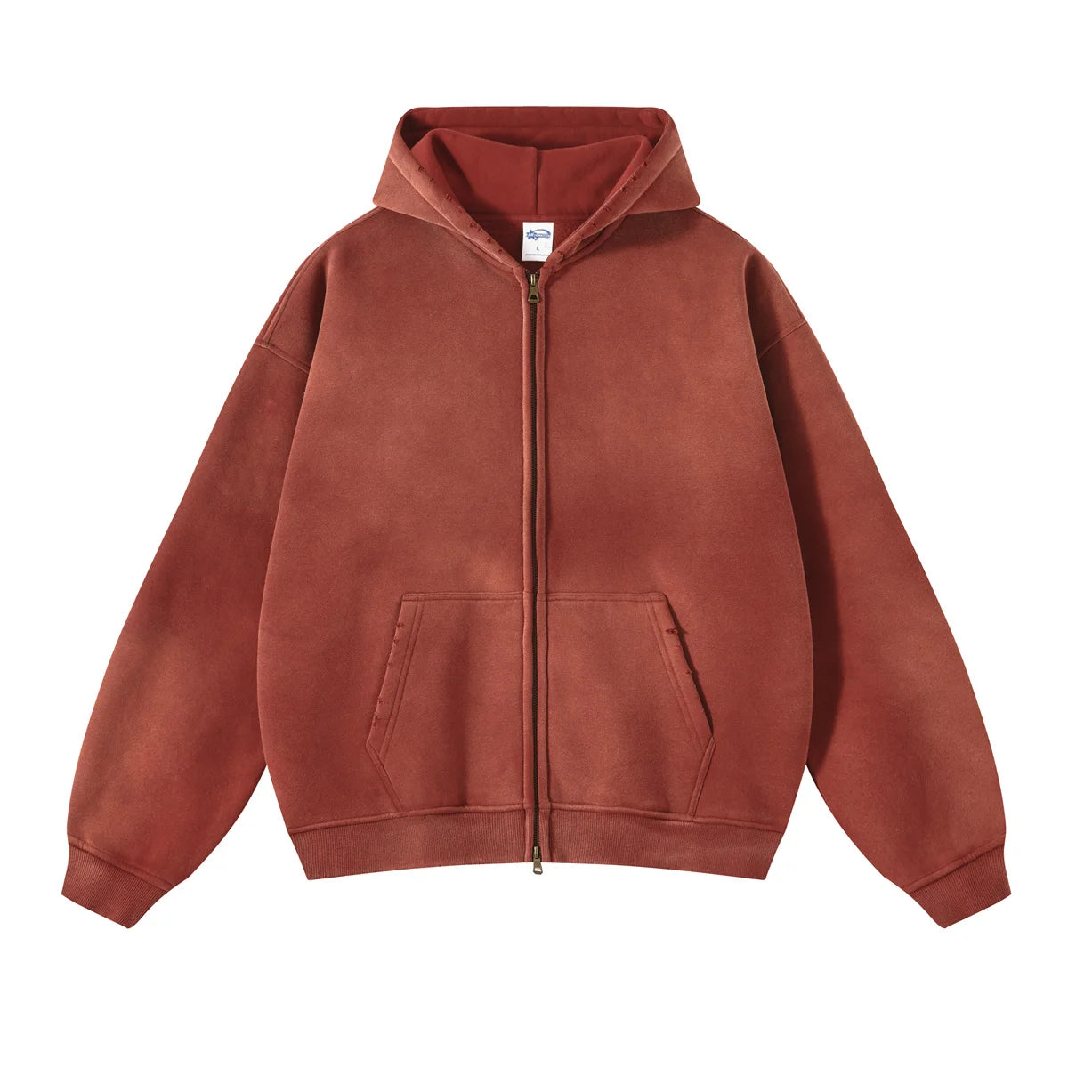 Men's Zip Up Hoodies Tie Dye Washed Double Oversize Cardigan Sweatshirt Loose Plus Plush Gradient Man Hooded Pullovers Winter