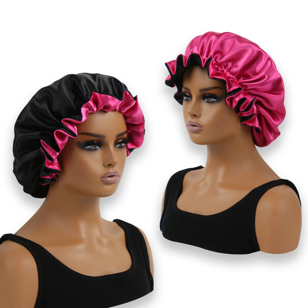 1Pc Double-Layered Minimalist Hair Bonnet Satin Bonnet Sleep Caps Can Be Worn on Both Sides Versatile Cap for Men/Women