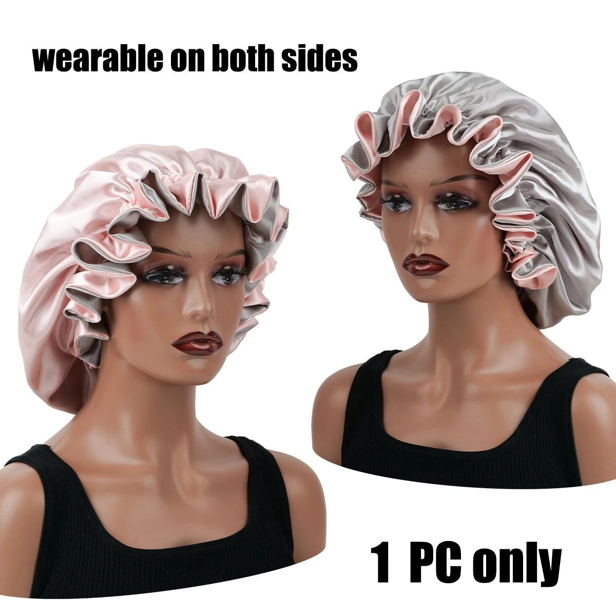 1Pc Double-Layered Minimalist Hair Bonnet Satin Bonnet Sleep Caps Can Be Worn on Both Sides Versatile Cap for Men/Women