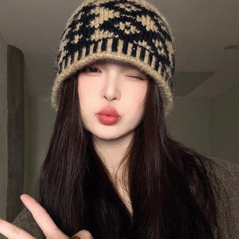 New Korean Windproof Fisherman Hat Coldproof Warm Knitted Beanie with Ear Protection Retro Style Autumn Winter Cap for Men Women