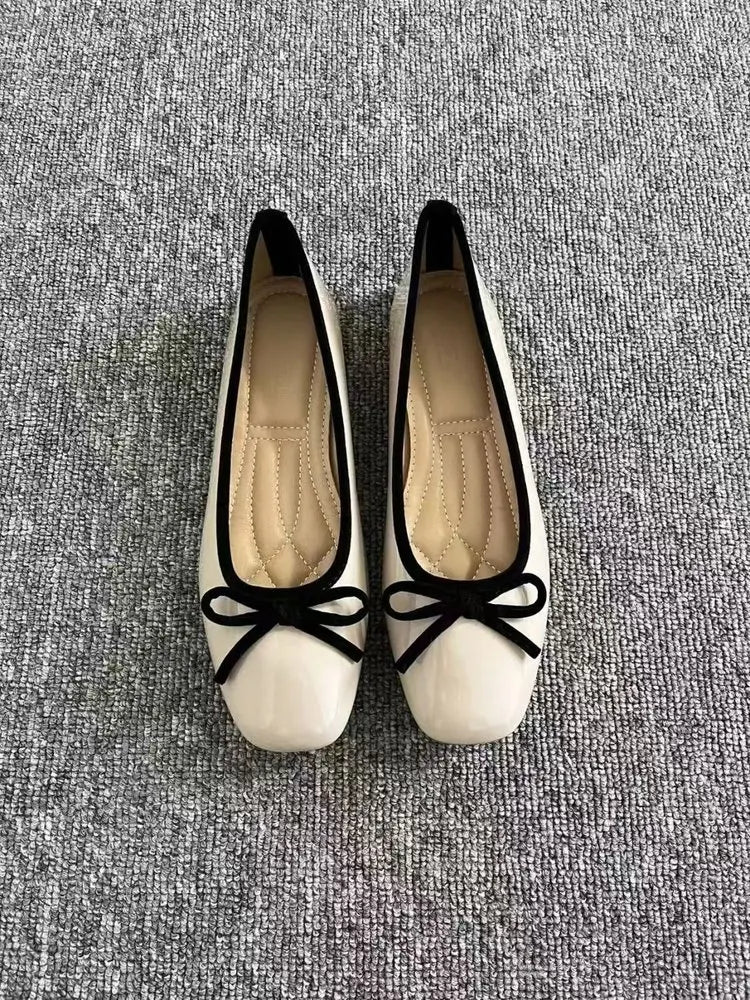 Women's Square Toe Bowknot Loafers, Shallow Slip-On Flat Shoes, Soft Sole Comfortable, Summer Casual Office Commuter, Plus Size