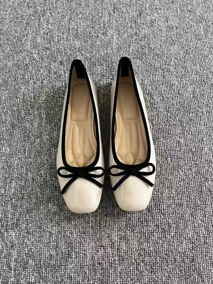 Women's Square Toe Bowknot Loafers, Shallow Slip-On Flat Shoes, Soft Sole Comfortable, Summer Casual Office Commuter, Plus Size