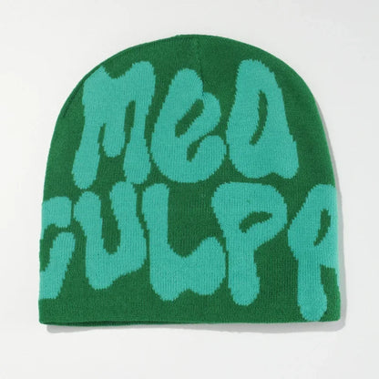 Mea Culpas Beanies Hats For Women Men Autumn Winter Fashion Printed Wool Acrylic Knitted Caps Bonnet Kpop Elastic Skullies Hat