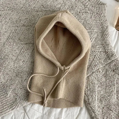Knitted Soft Women Balaclava Hat Fashion Fake Collar Hooded Hat Neck Collar Warmer Beanies Cap Ear Protection Bonnet Hooded Caps