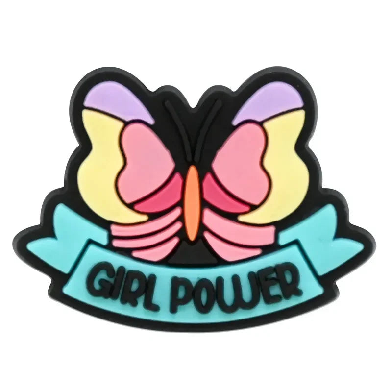 Cute Pink Power Shoe Charms Decoration for Crocs Pin Accessories Charms Bracelet Wristband DIY Shoe Women Party Gifts