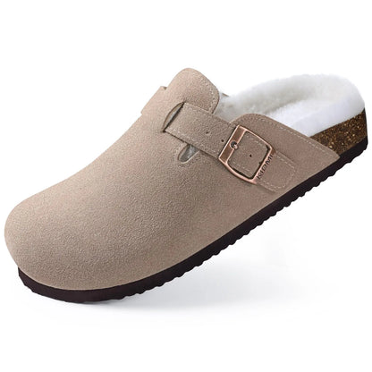 Comwarm Fur Lined Clogs For Women Men Winter Fuzzy Cork Slippers Fur Cork Mules Short Plush House Cork Shoes Winter zuecos mujer