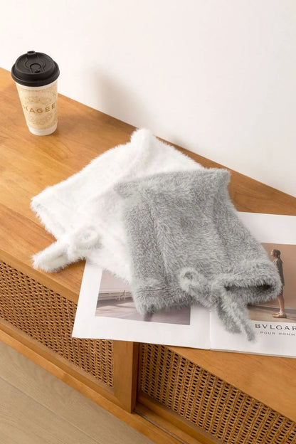 Winter Mink Velvet Fur Beanies for Women Men Cute Bear Ear Knitted Hat Crimped Straps Pullover Hat Hoody Balaclava Mom Gift
