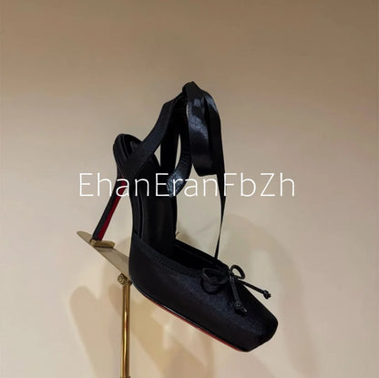 European and American Summer Women's Thick Bottom Stiletto Sandals Square Headband Butterfly Wedding Party Ballet High Heels