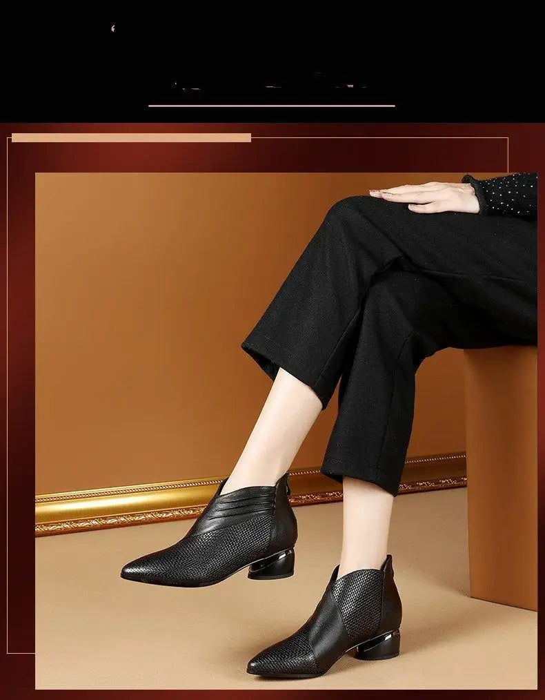 2024 Fashion Luxury Leather Ankle Boots Womens Pointed Toe Sneakers Autumn Shoes Ladies Office Low Heels