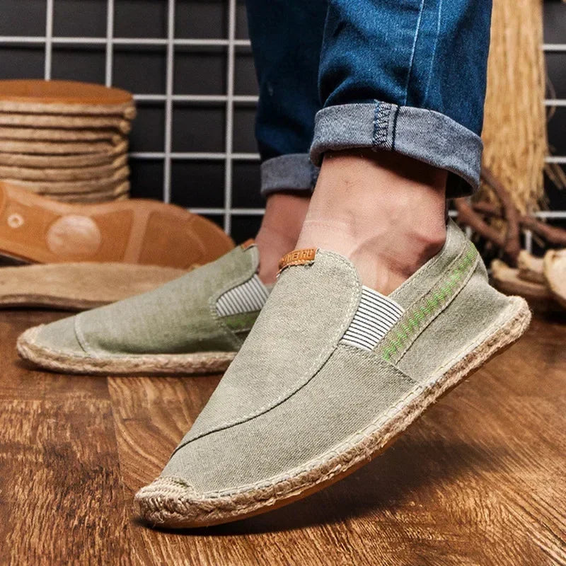 Mens Casual Vintage Loafers Flat Hemp Bottom Fishermen Shoes Driving Soft Shoes Holiday Beach Sailing Bohemian Autumn Size 38-45