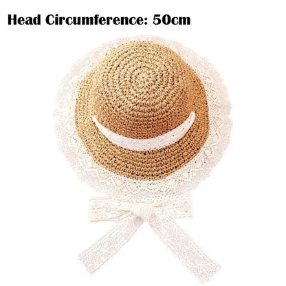 Fashion Lace Baby Hat Summer Straw Bow Baby Girl Cap Beach Children Panama Hat Princess Baby Hats and Caps for Kids 1PC