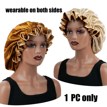 1Pc Double-Layered Minimalist Hair Bonnet Satin Bonnet Sleep Caps Can Be Worn on Both Sides Versatile Cap for Men/Women
