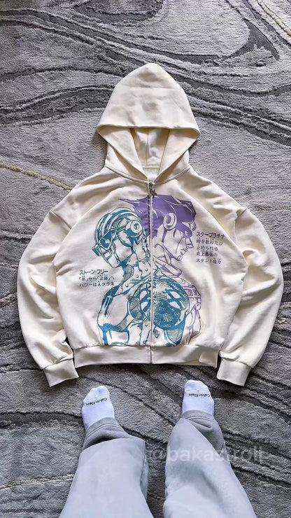 Y2k Stands Hiphop Jojo Bizarre Adventure Hoodies Harajuku Oversized Mens Womens Zipper Hoodie Hip Hop Couple Street Sweatshirt