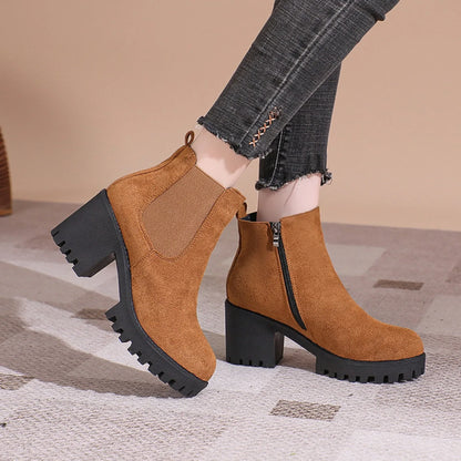 2024 Women Designer Elegant Platform Round Toe Zipper Ankle Boots Women Autumn Winter Comfy Platform Short Boots Shoes for Women