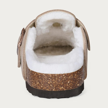 Comwarm Fur Lined Clogs For Women Men Winter Fuzzy Cork Slippers Fur Cork Mules Short Plush House Cork Shoes Winter zuecos mujer