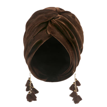 New Muslim Women Velvet Tassel Turban Hat Soft Stretch Bohemian Cross Pullover Bandana Headband Beanie Cap Islamic Head Wrap