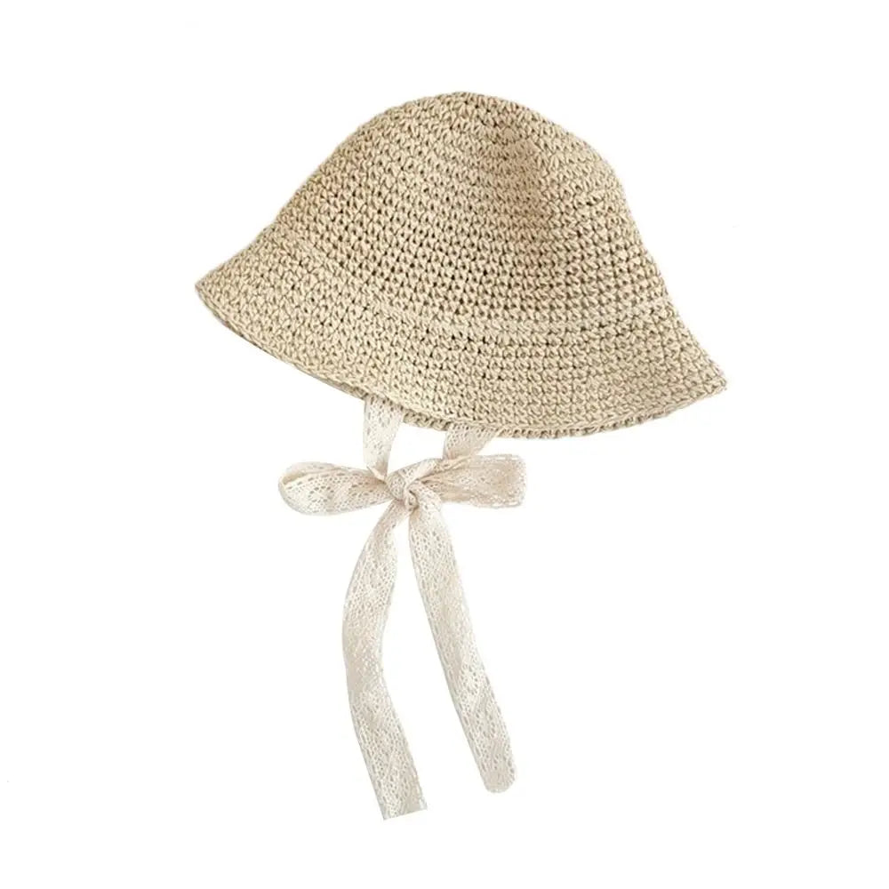 Fashion Lace Baby Hat Summer Straw Bow Baby Girl Cap Beach Children Panama Hat Princess Baby Hats and Caps for Kids 1PC
