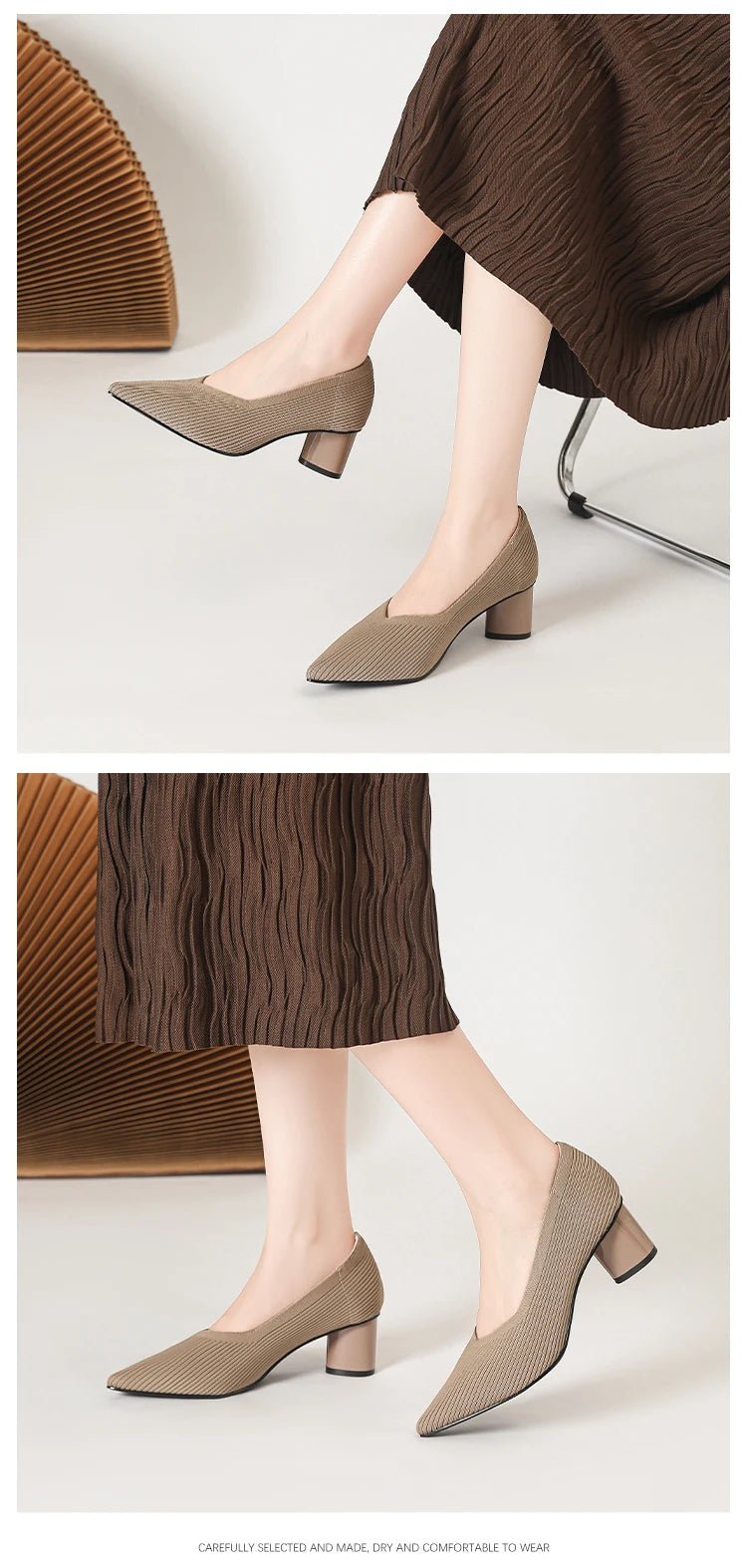 Women's high heels, pointed knit breathable and comfortable shoes (5cm high), new for autumn 2024