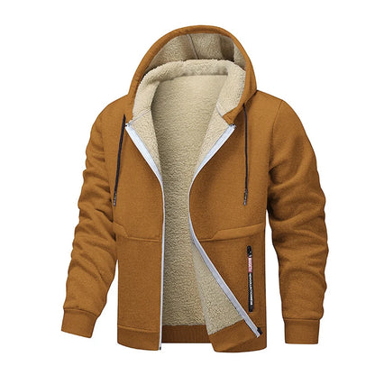 Animal Game Casual Hoodies for Men Heavyweight Fleece Sweatshirt Thick Sherpa Lined Hooded Zipper Jacket Thick Streetwear Coats