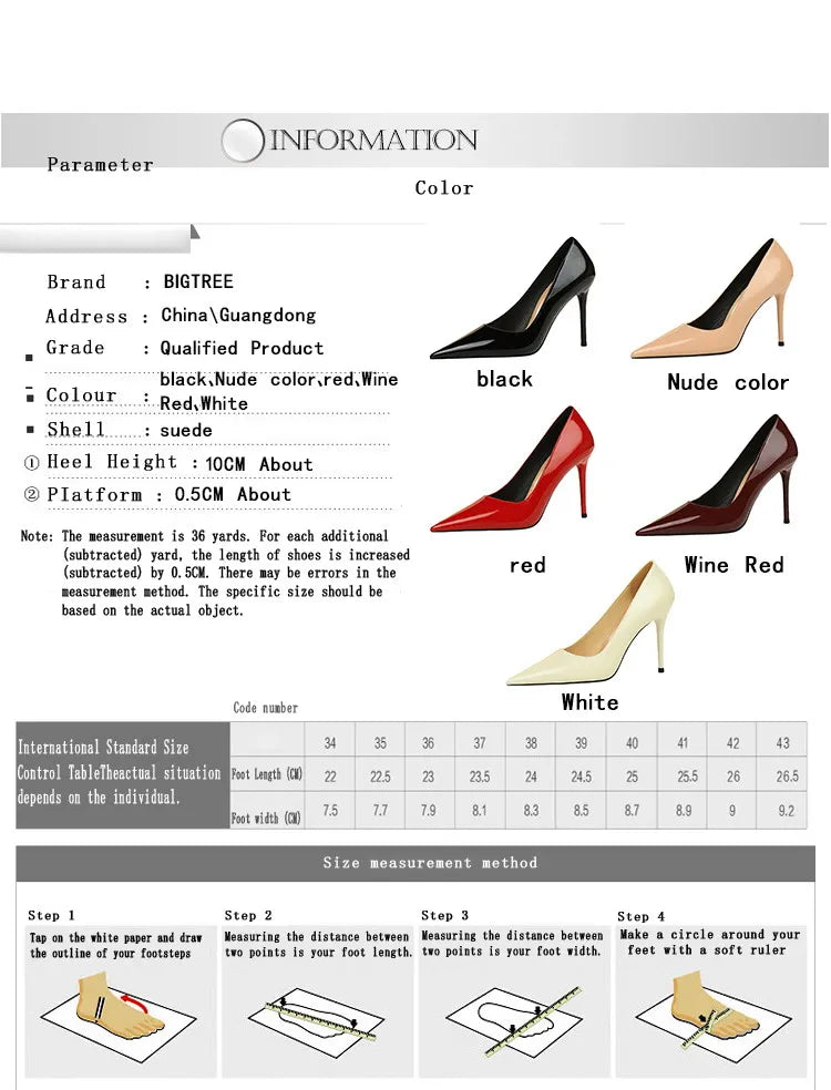 BIGTREE Shoes Pointed Toe Red Women Pumps Patent Leather High Heels Occupational OL Office Shoes Stiletto Female Heels Shoes