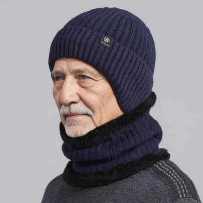 Men Winter Knitted Hat with Neck Scarf Plush Warmth Peaked Cap Earmuff 2025 Fashion Faux Fur Bomber Hats Cycling Ear Protection