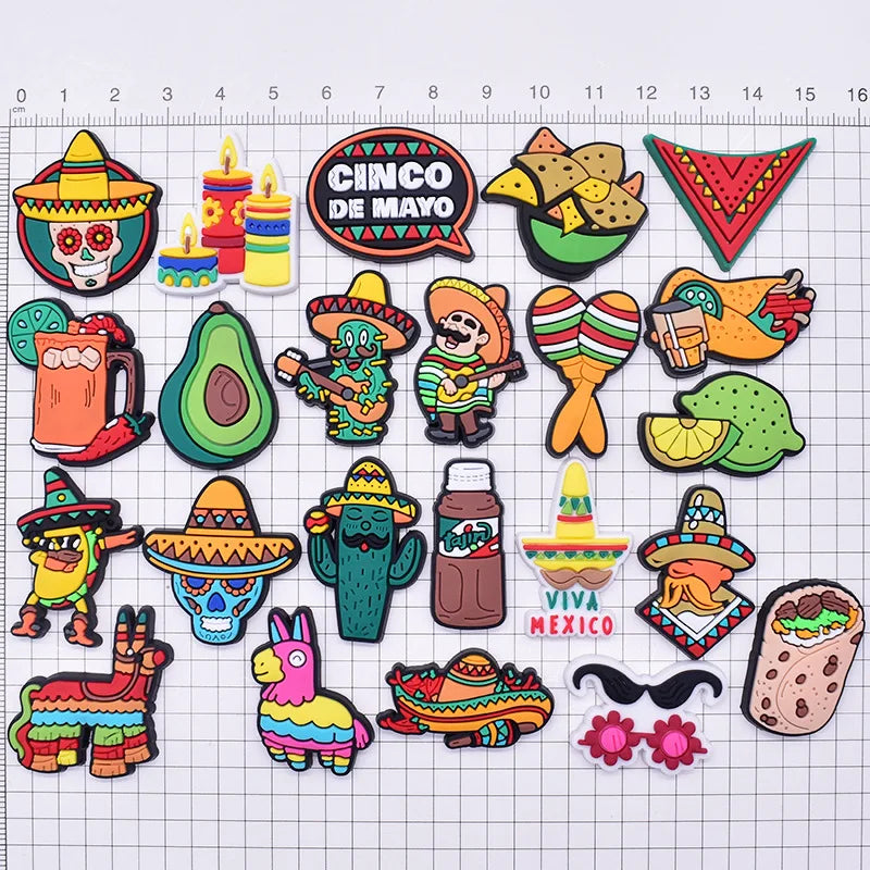 mexico series PVC shoe Charms Slippers Buckle combination Fit Wristbands accessories Decoration Bands gift unisex party