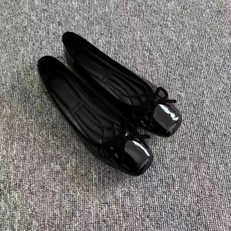 New Bowknot Shallow Soft-soled Women’s Loafers, French-style Versatile Square-toe Flats, Flat Ballet Shoes Spring and Autumn