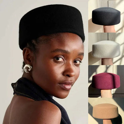 2025 Women's Hard Top Wool Beret Hat White Black Khaki Wool Felt Newsboy Hat Fashion Retro Fascinating Hostess Formal Designer