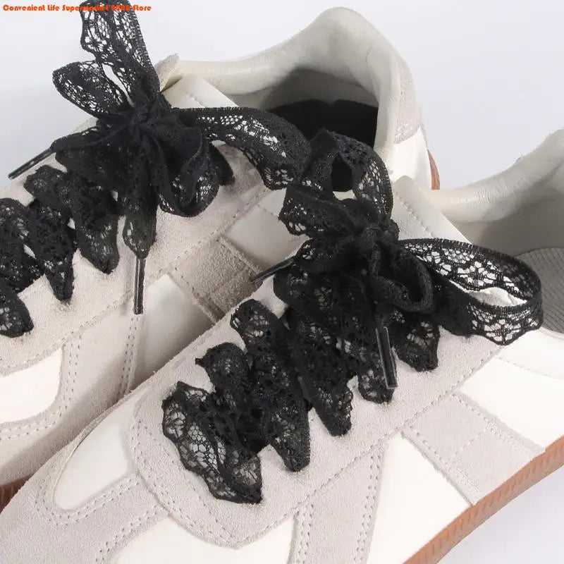 E06E 1 Pair Lace Shoelaces for Women and Girls 3CM Wide Flat Design Shoestrings Laces for Sneakers and Casual Wear Shoes