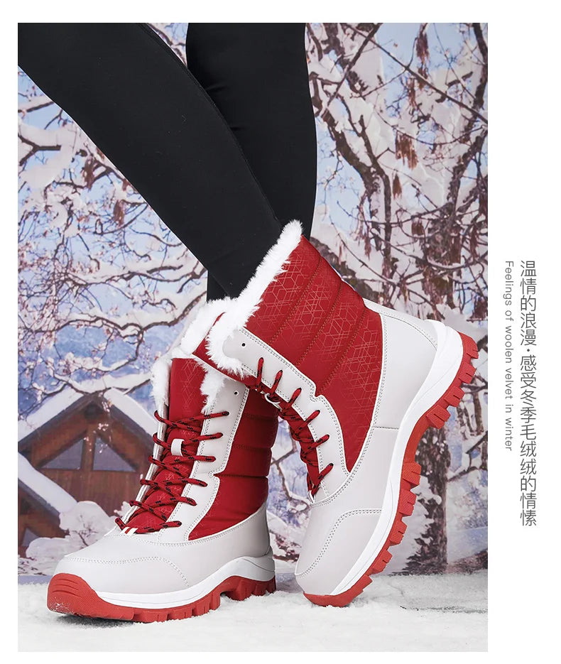 Mid-tube Boots Women's Cotton Boots Plus Velvet Non-Slip Autumn and Winter Snow Boots Women's Korean Fashion Thick-soled Antifre