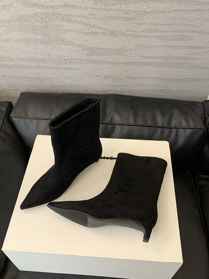 Autumn Winter Pointed Toe Ankle Boots Women Designer Vintage Thin Low Heel Shoes Modern SHort Botas Zapatos De Mujer