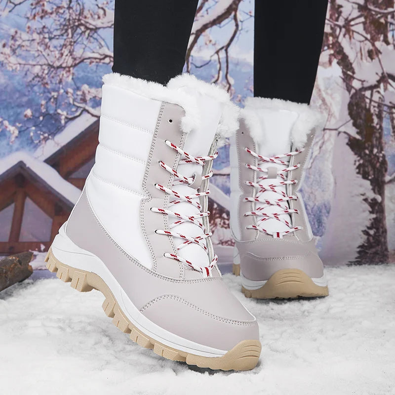 Mid-tube Boots Women's Cotton Boots Plus Velvet Non-Slip Autumn and Winter Snow Boots Women's Korean Fashion Thick-soled Antifre