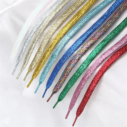 1 Pair Shiny Gold Silver Thread Shoelaces Glitter Flat Shoelaces Sparkly Bootlaces Colors Shimmering 110cm Shoe Laces Colored