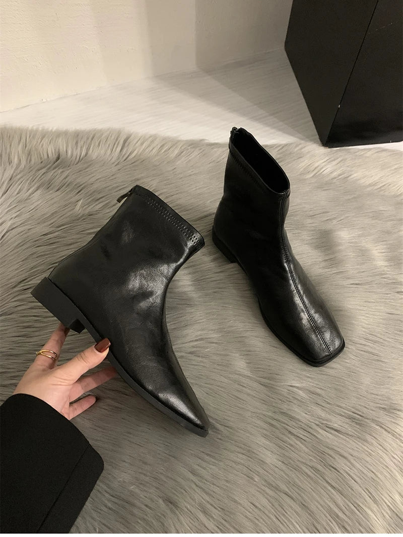 2026 Spring Autumn Women Modern Ankle Boots Fashion Square Toe Short Booties Ladies Casual Low Heel Shoes