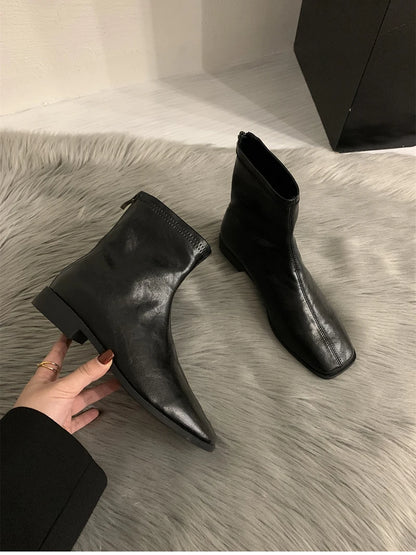 2026 Spring Autumn Women Modern Ankle Boots Fashion Square Toe Short Booties Ladies Casual Low Heel Shoes