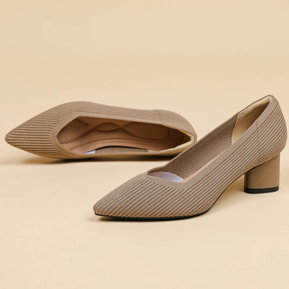 Women's high heels, pointed knit breathable and comfortable shoes (5cm high), new for autumn 2024