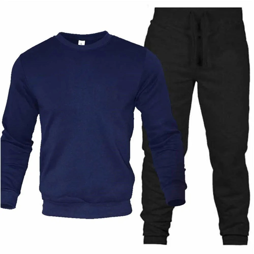 Men's Two-Piece Set O-Neck 2 Pieces Sets Tracksuit Hooded Sweatshirt +Drawstring Pants Male Sport Hoodies Running Sportswear