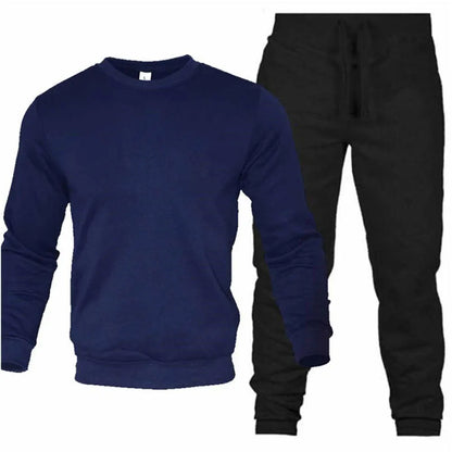 Men's Two-Piece Set O-Neck 2 Pieces Sets Tracksuit Hooded Sweatshirt +Drawstring Pants Male Sport Hoodies Running Sportswear