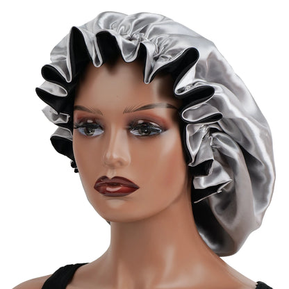 1Pc Double-Layered Minimalist Hair Bonnet Satin Bonnet Sleep Caps Can Be Worn on Both Sides Versatile Cap for Men/Women