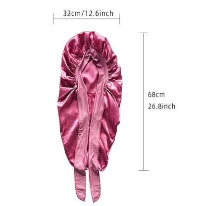 2Pcs Solid Color Bowknot Braid Bonnet Classic Long Satin Bonnets Soft Women Sleeping Night Cap Breathable Hair Bonnets